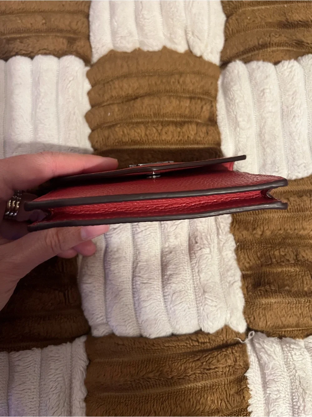 Coach Pebbled Leather Card Case in Washed Red NWTS!